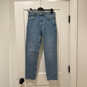 Zara Light Blue Distressed Straight Leg Women's Jeans